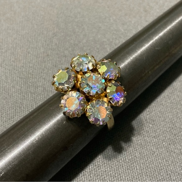 Vintage | Jewelry | Vintage Ab Rhinestone Round Adjustable Ring | Poshmark